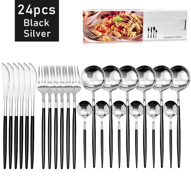 24-teiliges Edelstahl Besteckset für 6 Personen – Messer, Gabeln, Löffel, Teelöffel