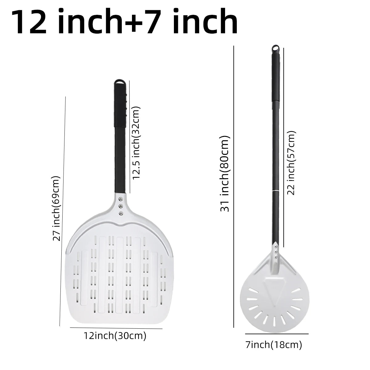 Perforierter Pizzaschieber mit langem Griff – Aluminium Pizzawender für 12/13/14 Zoll