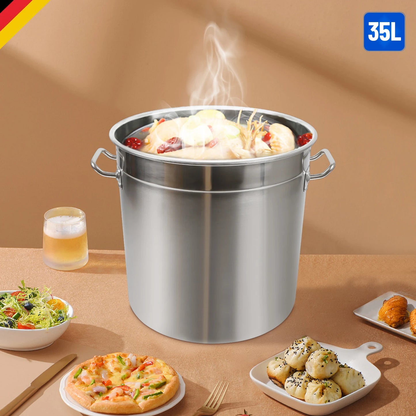 Großer Edelstahl Kochtopf 50L/70L – Mit Deckel & Wärmeerhaltung