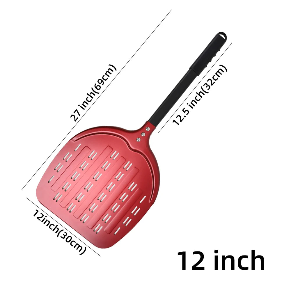 Perforierter Pizzaschieber mit langem Griff – Aluminium Pizzawender für 12/13/14 Zoll