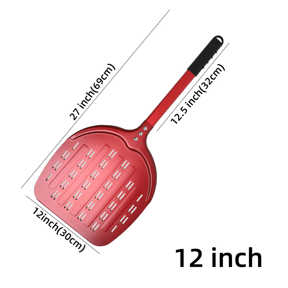 Perforierter Pizzaschieber mit langem Griff – Aluminium Pizzawender für 12/13/14 Zoll