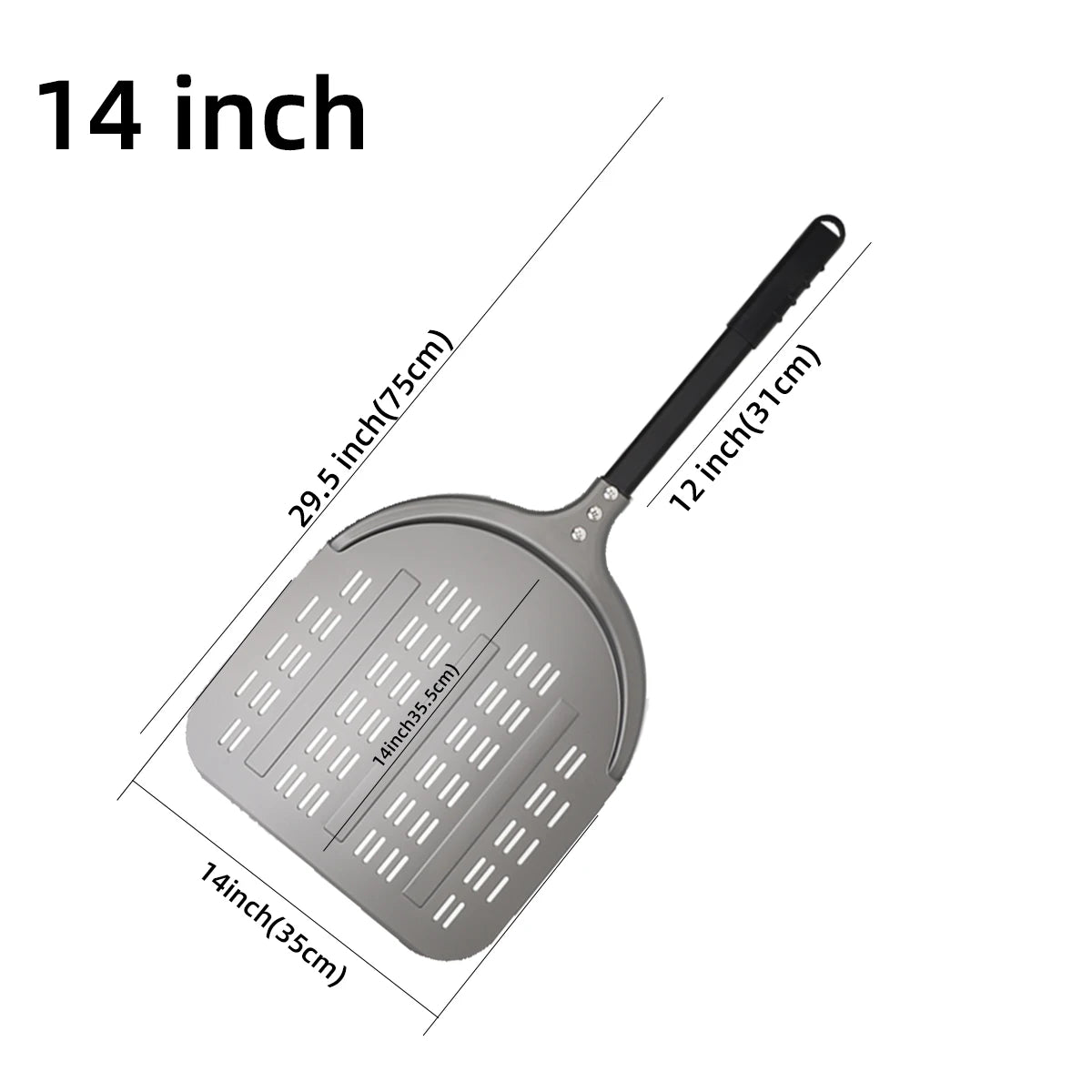 Perforierter Pizzaschieber mit langem Griff – Aluminium Pizzawender für 12/13/14 Zoll