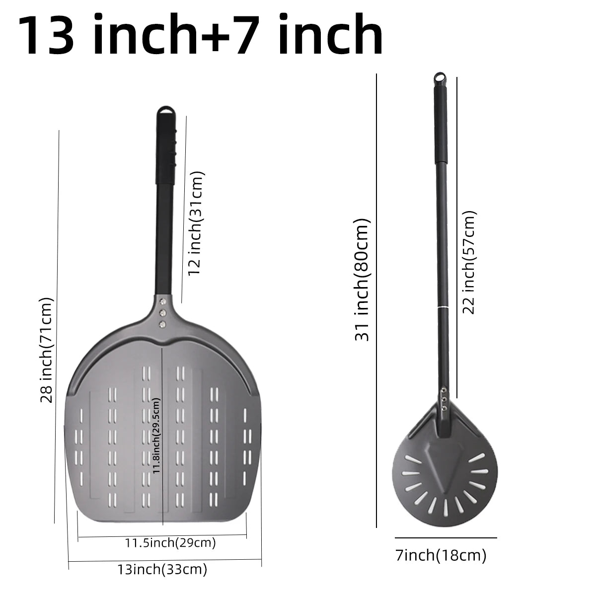 Perforierter Pizzaschieber mit langem Griff – Aluminium Pizzawender für 12/13/14 Zoll