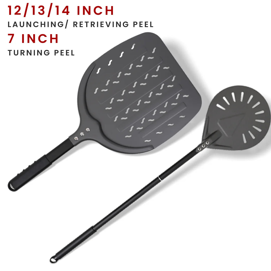 Perforierter Pizzaschieber mit langem Griff – Aluminium Pizzawender für 12/13/14 Zoll