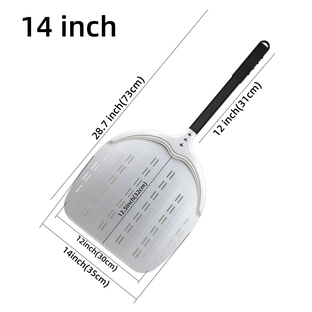 Perforierter Pizzaschieber mit langem Griff – Aluminium Pizzawender für 12/13/14 Zoll