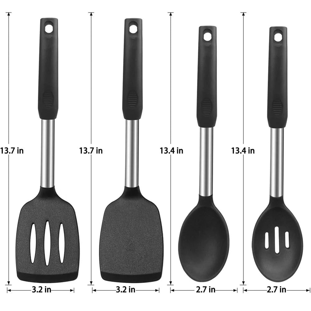 Küchenutensilien Set 4-tlg. – Silikon Spatel, Edelstahl Sieb, Antihaft Kochwerkzeuge