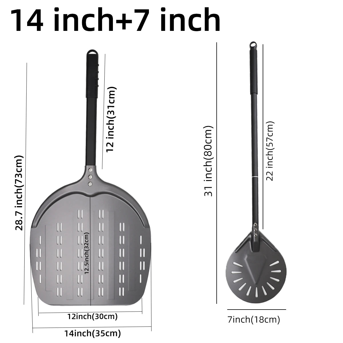Perforierter Pizzaschieber mit langem Griff – Aluminium Pizzawender für 12/13/14 Zoll