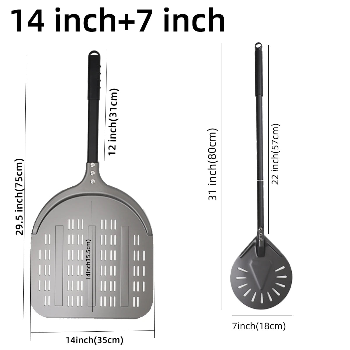 Perforierter Pizzaschieber mit langem Griff – Aluminium Pizzawender für 12/13/14 Zoll