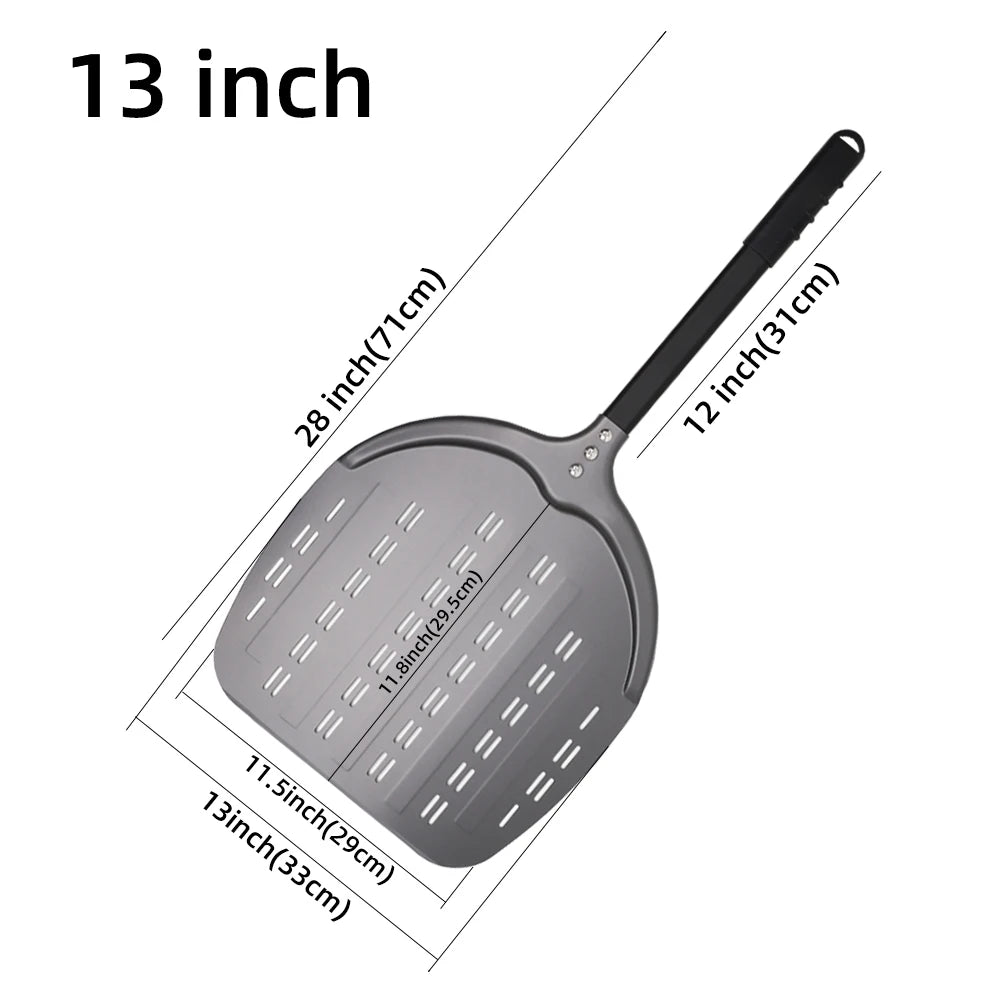 Perforierter Pizzaschieber mit langem Griff – Aluminium Pizzawender für 12/13/14 Zoll