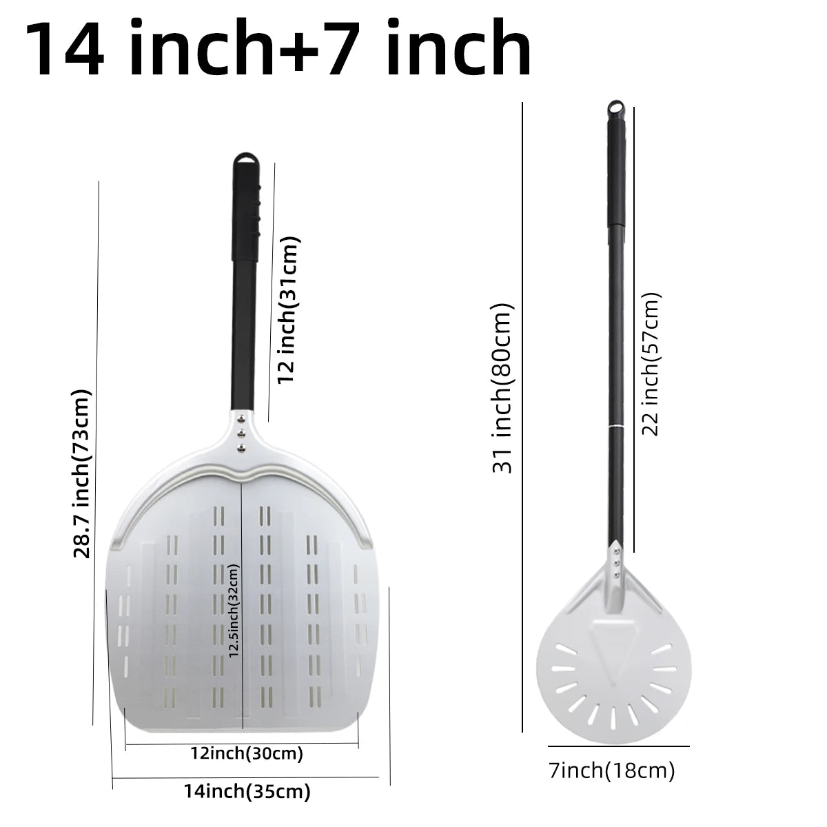 Perforierter Pizzaschieber mit langem Griff – Aluminium Pizzawender für 12/13/14 Zoll