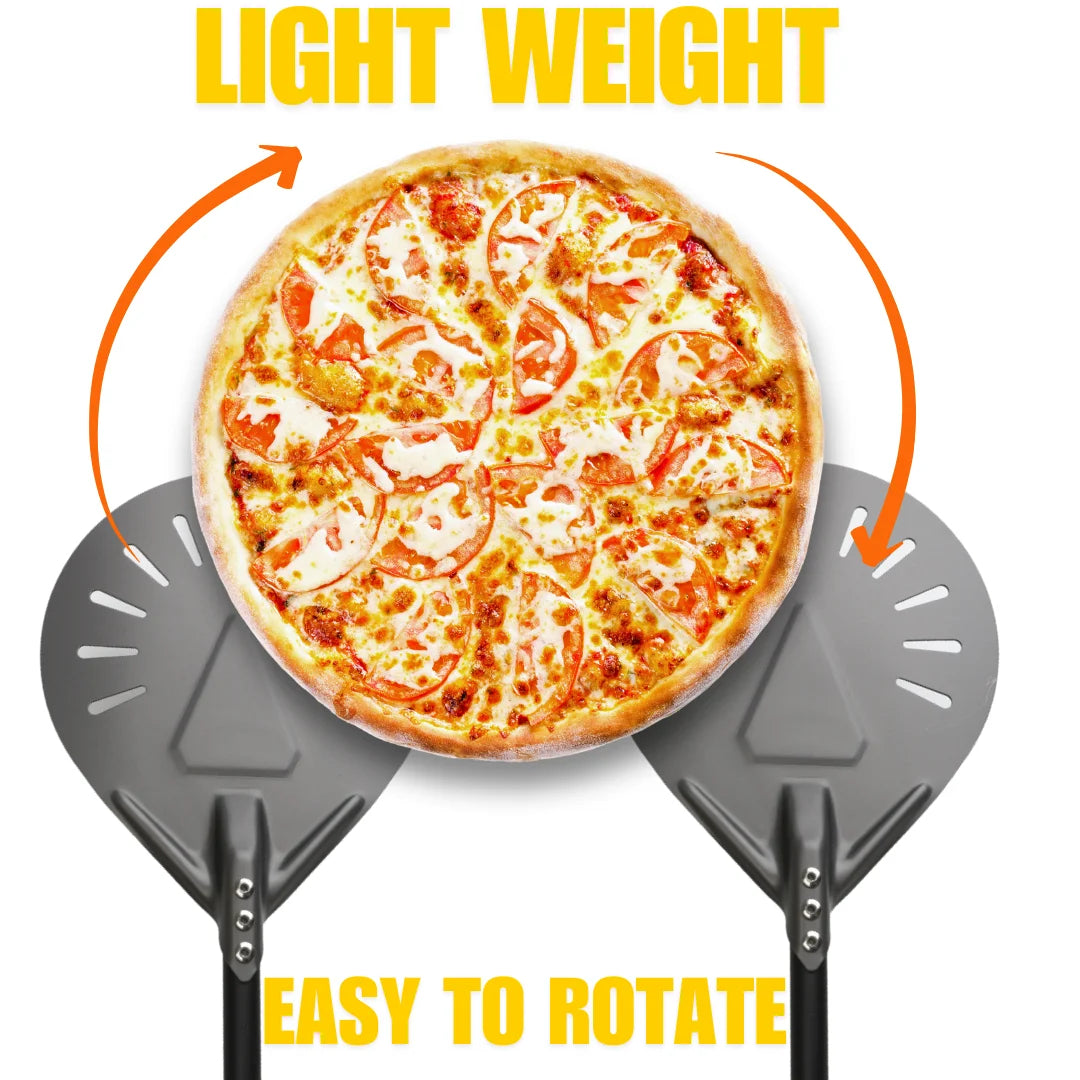 Perforierter Pizzaschieber mit langem Griff – Aluminium Pizzawender für 12/13/14 Zoll