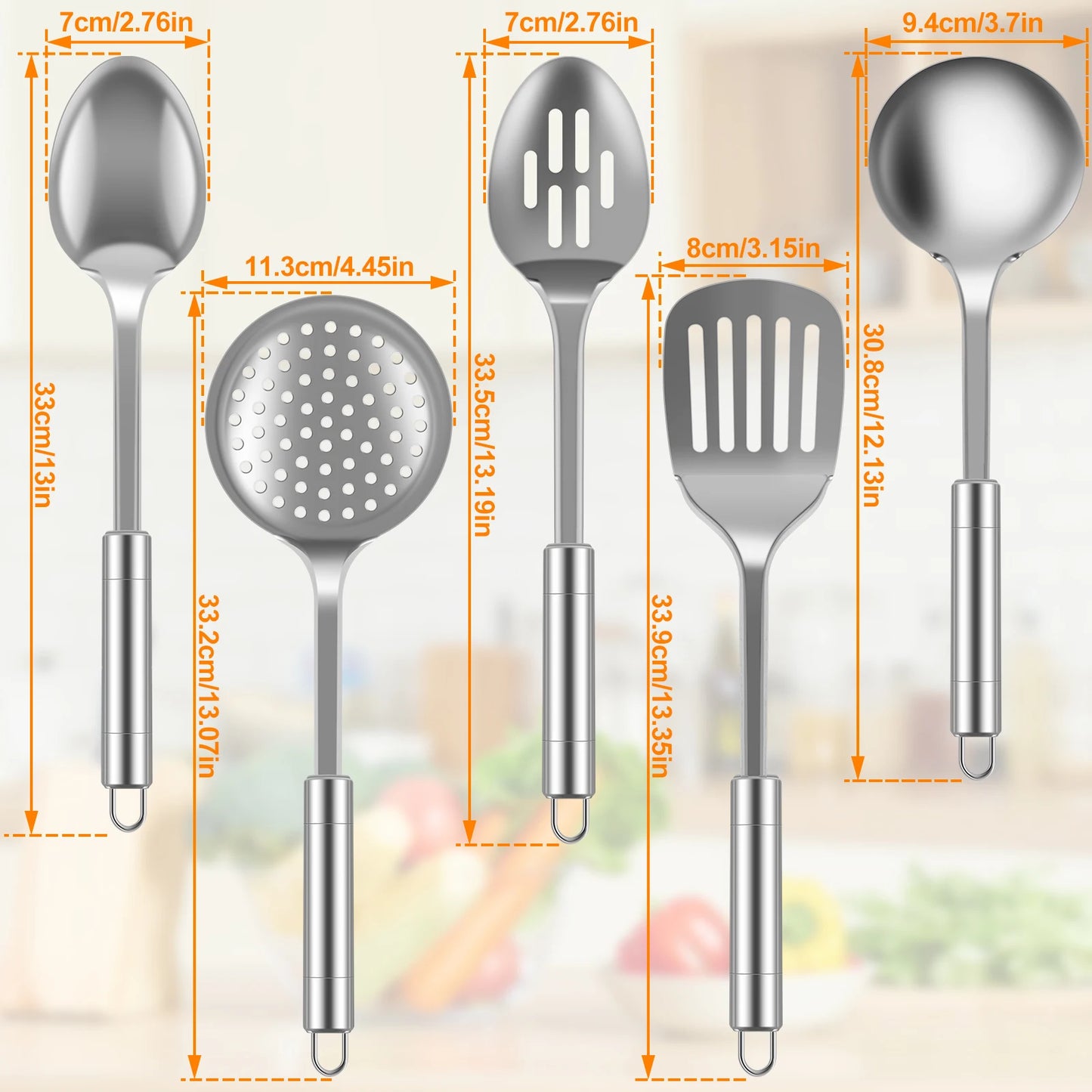 5-teiliges Küchenhelfer-Set aus Edelstahl – Kochbesteck & Küchenzubehör