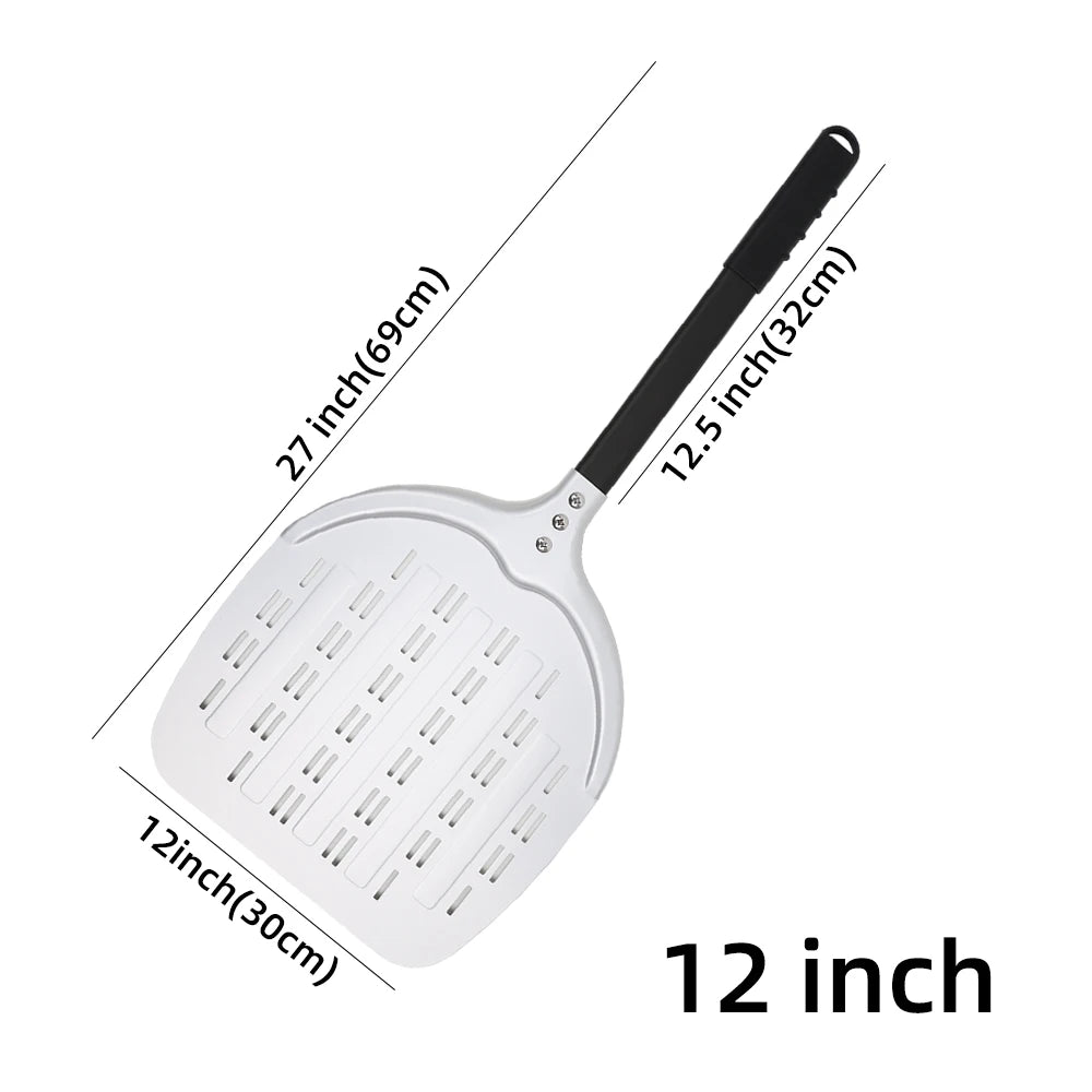 Perforierter Pizzaschieber mit langem Griff – Aluminium Pizzawender für 12/13/14 Zoll