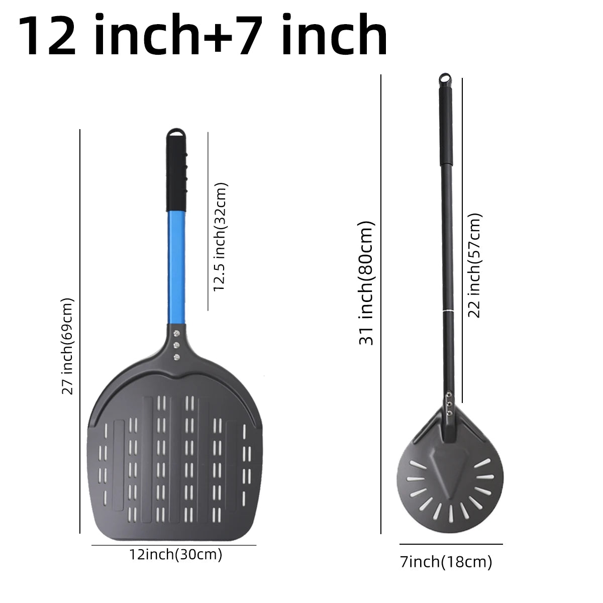 Perforierter Pizzaschieber mit langem Griff – Aluminium Pizzawender für 12/13/14 Zoll