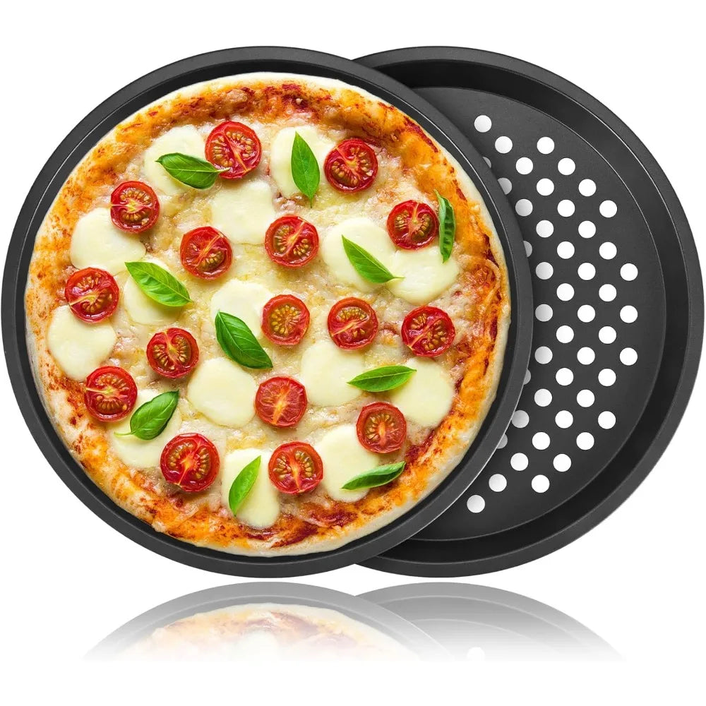 Antihaft Pizzaform aus Karbonstahl – Runde Backform mit Löchern für knusprige Pizza