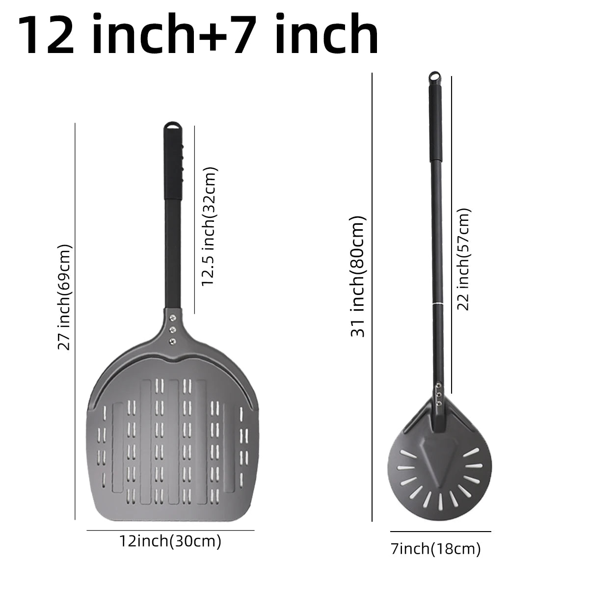 Perforierter Pizzaschieber mit langem Griff – Aluminium Pizzawender für 12/13/14 Zoll
