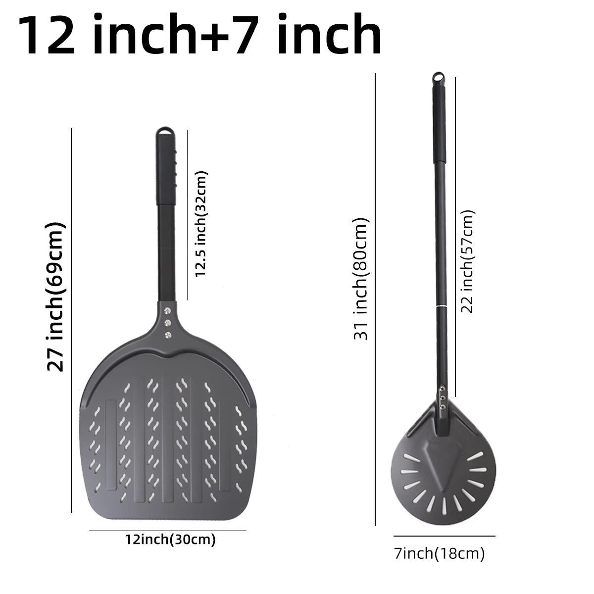 Perforierter Pizzaschieber mit langem Griff – Aluminium Pizzawender für 12/13/14 Zoll