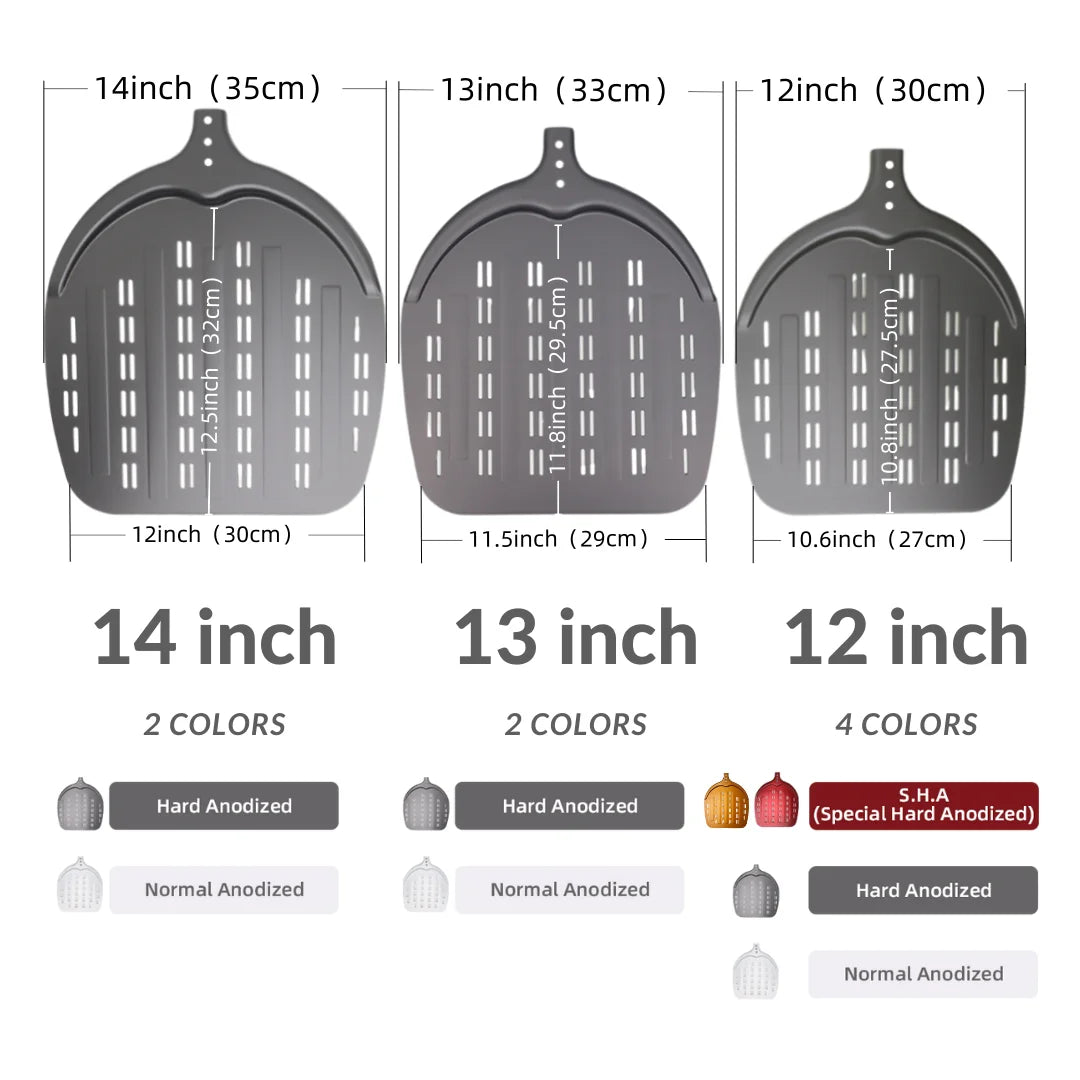 Perforierter Pizzaschieber mit langem Griff – Aluminium Pizzawender für 12/13/14 Zoll