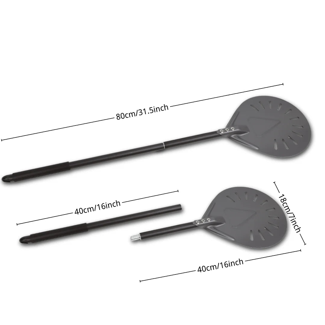 Perforierter Pizzaschieber mit langem Griff – Aluminium Pizzawender für 12/13/14 Zoll