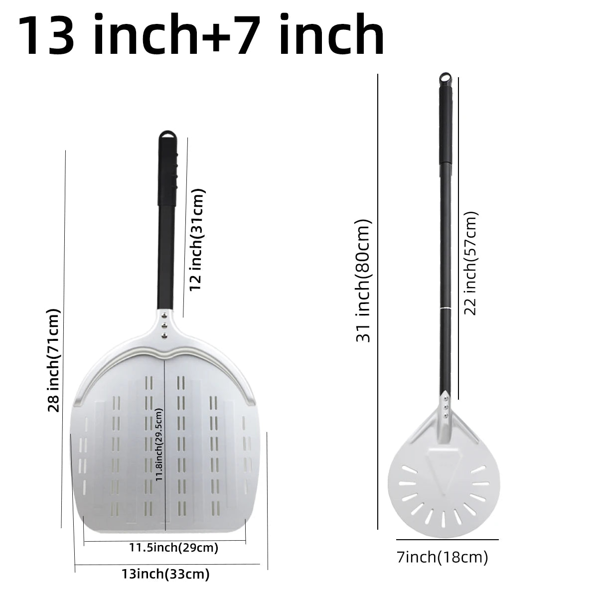 Perforierter Pizzaschieber mit langem Griff – Aluminium Pizzawender für 12/13/14 Zoll