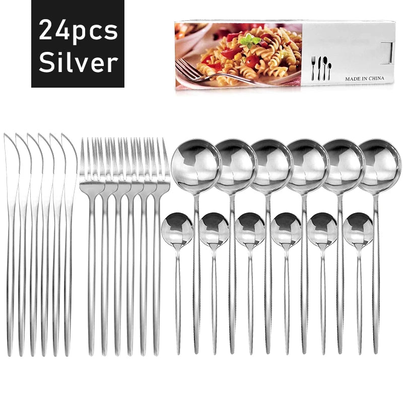 24-teiliges Edelstahl Besteckset für 6 Personen – Messer, Gabeln, Löffel, Teelöffel