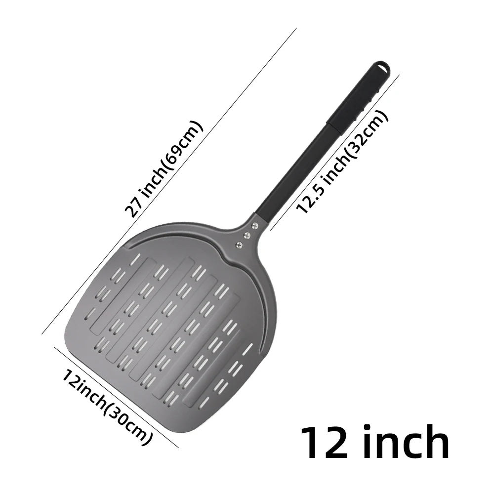 Perforierter Pizzaschieber mit langem Griff – Aluminium Pizzawender für 12/13/14 Zoll
