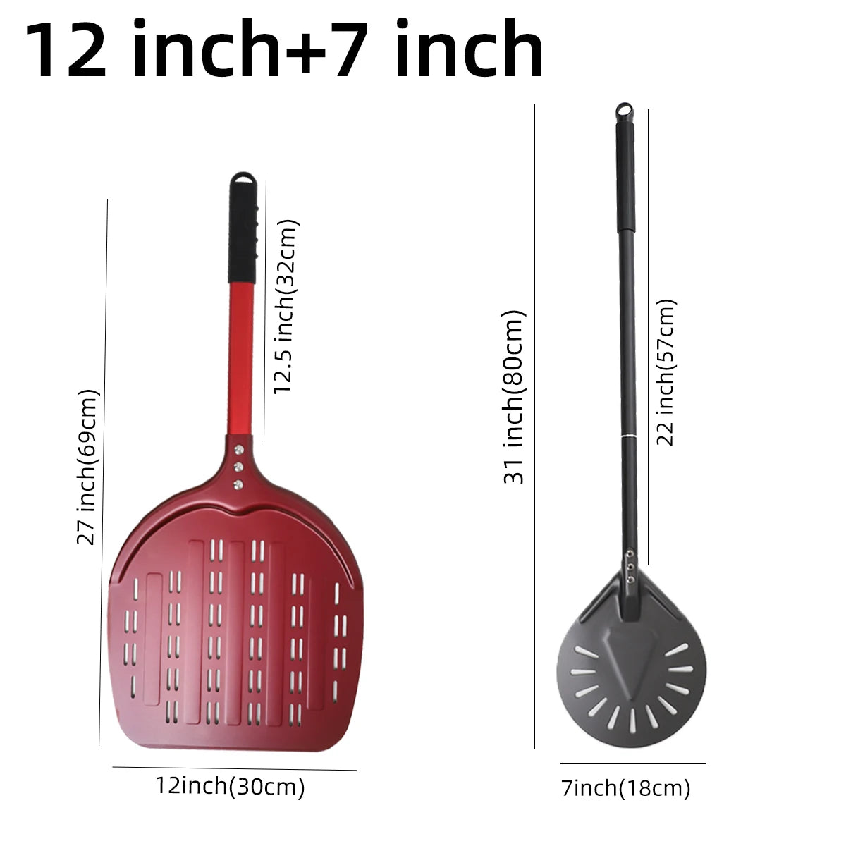 Perforierter Pizzaschieber mit langem Griff – Aluminium Pizzawender für 12/13/14 Zoll