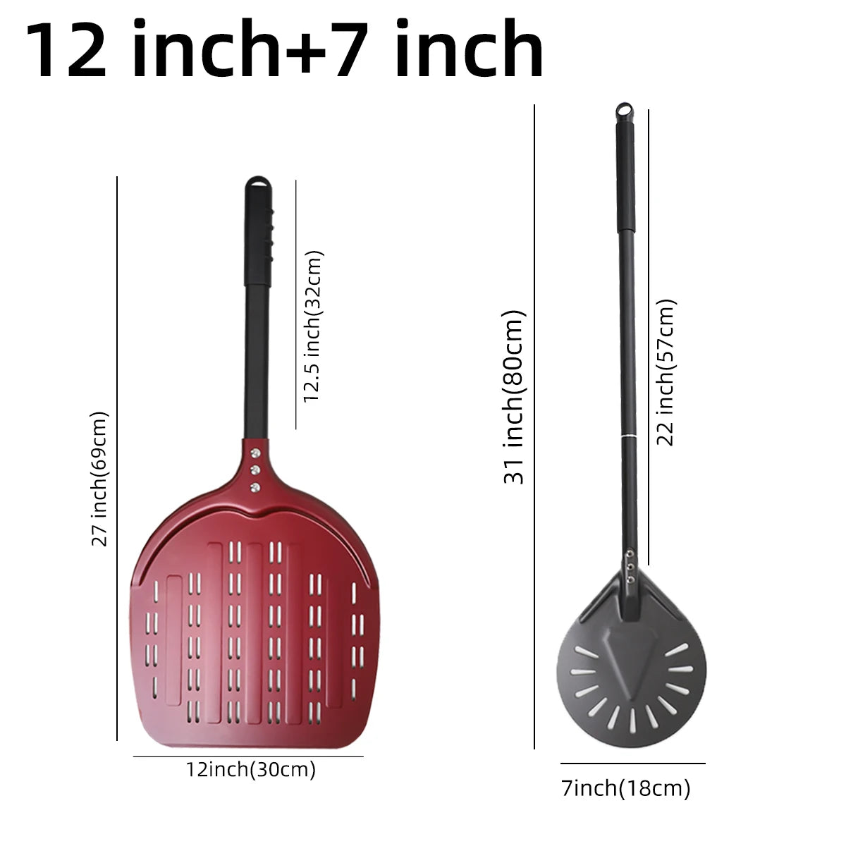 Perforierter Pizzaschieber mit langem Griff – Aluminium Pizzawender für 12/13/14 Zoll