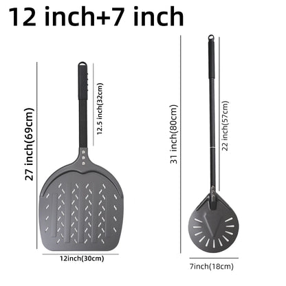 Perforierter Pizzaschieber mit langem Griff – Aluminium Pizzawender für 12/13/14 Zoll