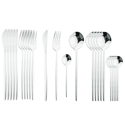 24-teiliges Besteckset – Goldfarbenes Edelstahlbesteck mit schwarzem Griff, Messer, Gabel, Löffel, Geschenkset