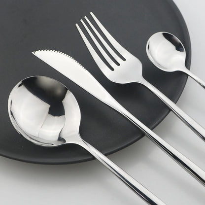 24-teiliges Besteckset – Goldfarbenes Edelstahlbesteck mit schwarzem Griff, Messer, Gabel, Löffel, Geschenkset