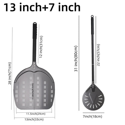 Perforierter Pizzaschieber mit langem Griff – Aluminium Pizzawender für 12/13/14 Zoll