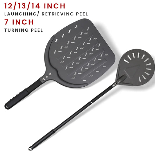 Perforierter Pizzaschieber mit langem Griff – Aluminium Pizzawender für 12/13/14 Zoll