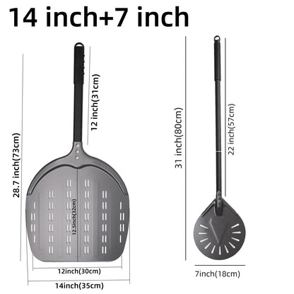 Perforierter Pizzaschieber mit langem Griff – Aluminium Pizzawender für 12/13/14 Zoll