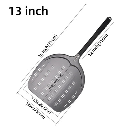 Perforierter Pizzaschieber mit langem Griff – Aluminium Pizzawender für 12/13/14 Zoll