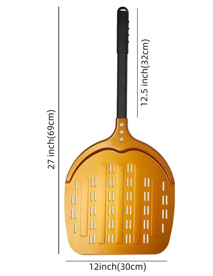 Perforierter Pizzaschieber mit langem Griff – Aluminium Pizzawender für 12/13/14 Zoll
