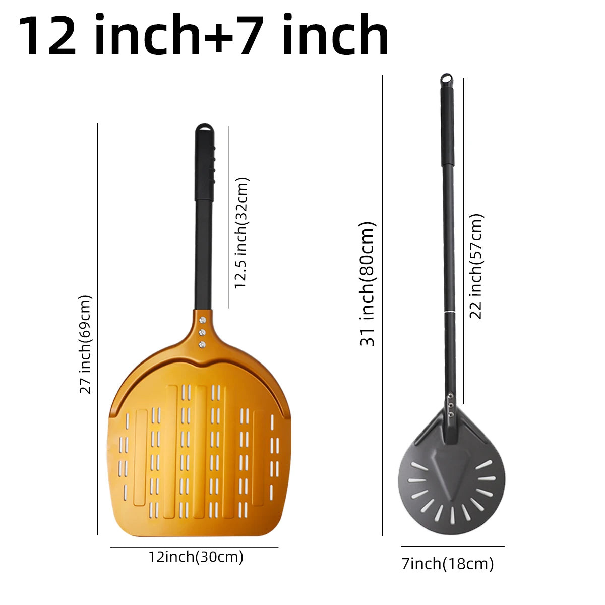 Perforierter Pizzaschieber mit langem Griff – Aluminium Pizzawender für 12/13/14 Zoll