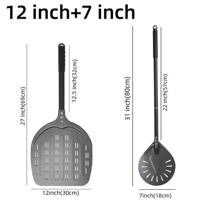 Perforierter Pizzaschieber mit langem Griff – Aluminium Pizzawender für 12/13/14 Zoll