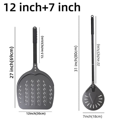 Perforierter Pizzaschieber mit langem Griff – Aluminium Pizzawender für 12/13/14 Zoll