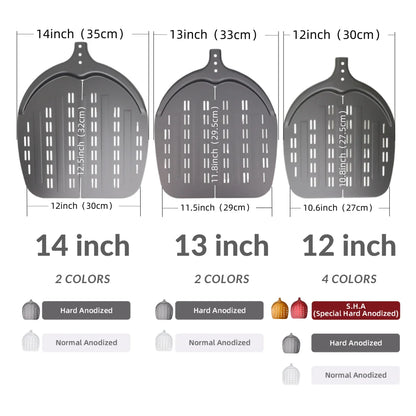 Perforierter Pizzaschieber mit langem Griff – Aluminium Pizzawender für 12/13/14 Zoll